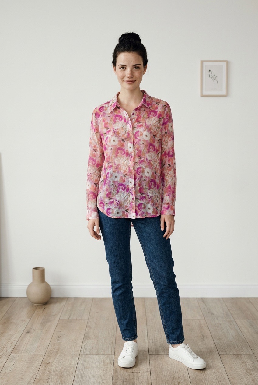 Blusa estampada rosa manga larga