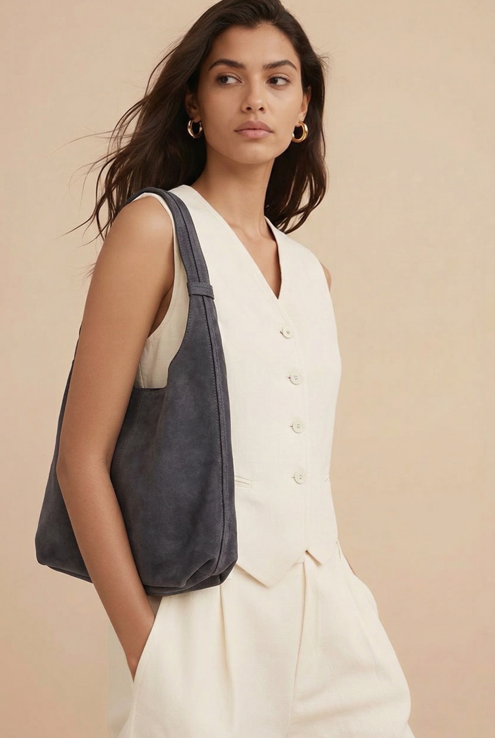 Bolso piel gris