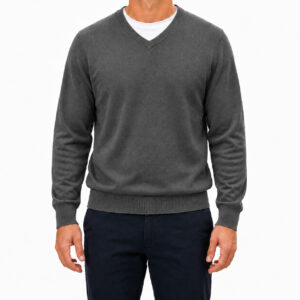 Jersey de pico Portofino gris oscuro de algodón para hombre – de frente puesto