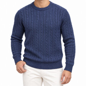 Jersey trenzado azul de algodón para hombre – de frente puesto