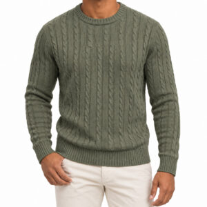 Jersey trenzado verde claro de algodón para hombre – de frente puesto