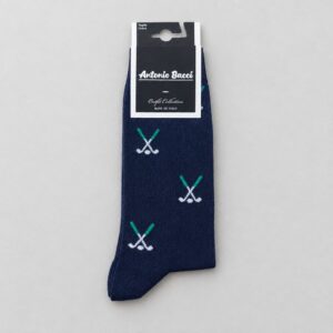 Calcetines Antonio Bacci azul marino con estampado de palos de golf cruzados, talla única