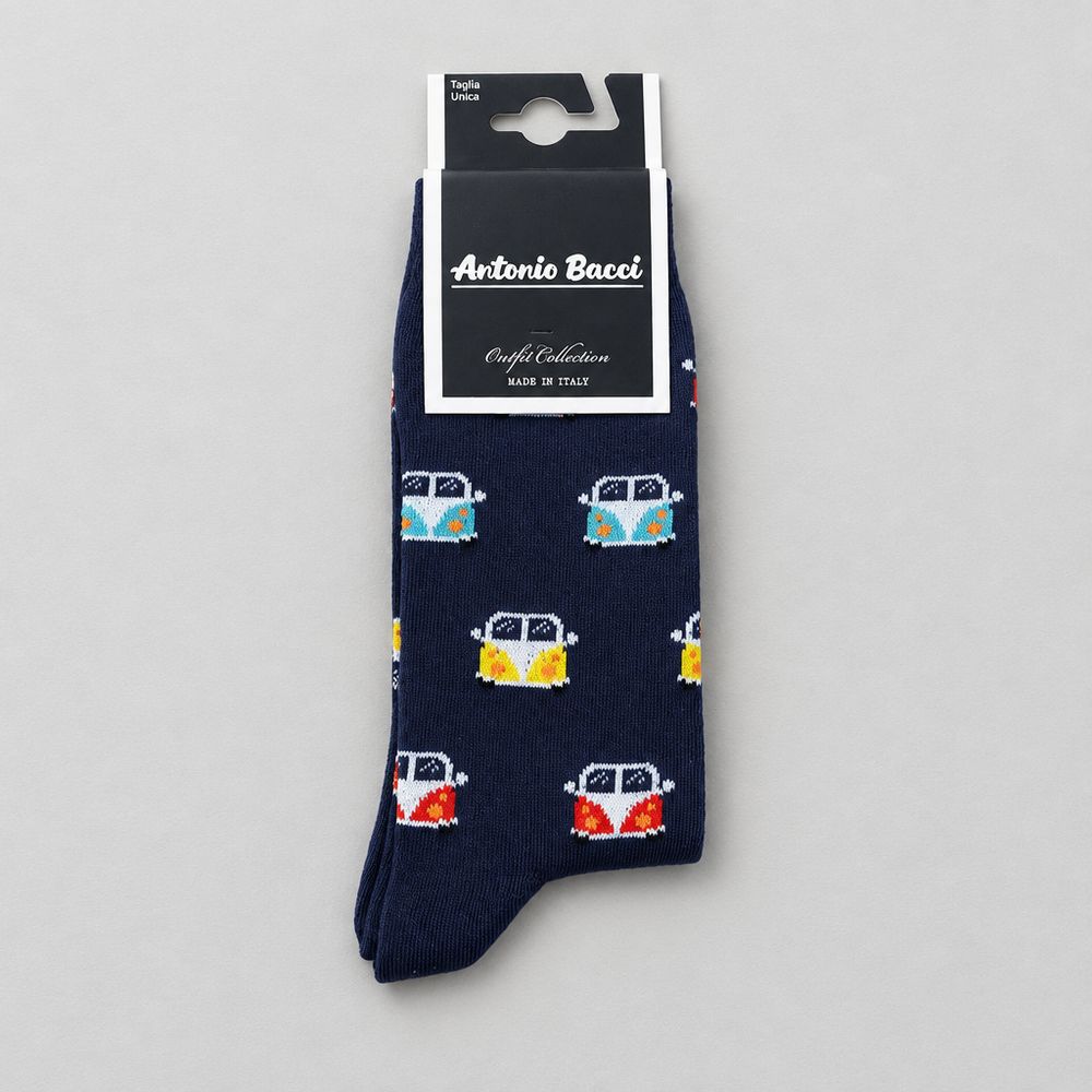 Calcetines Antonio Bacci azul marino con estampado de furgonetas Van de colores, talla única