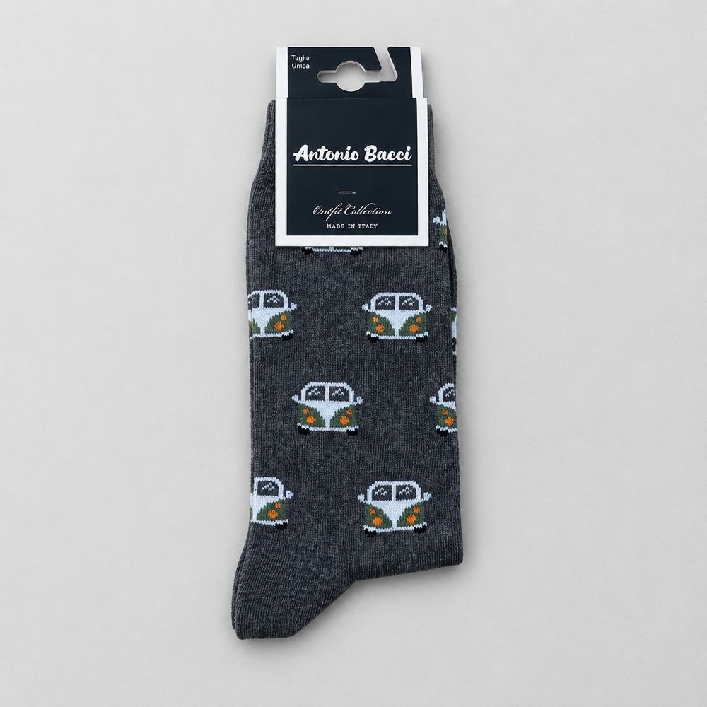 Calcetines Antonio Bacci gris con estampado de furgonetas Van de colores, talla única