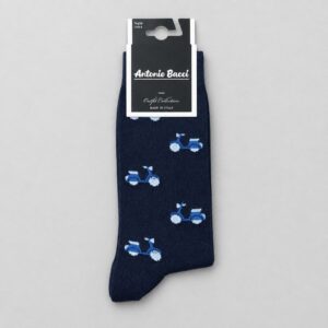 Calcetines Antonio Bacci azul marino con estampado de Vespas azules, talla única