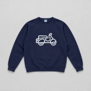 Sudadera Vespa Antonio Bacci azul marino con Vespa bordada en rizo blanco